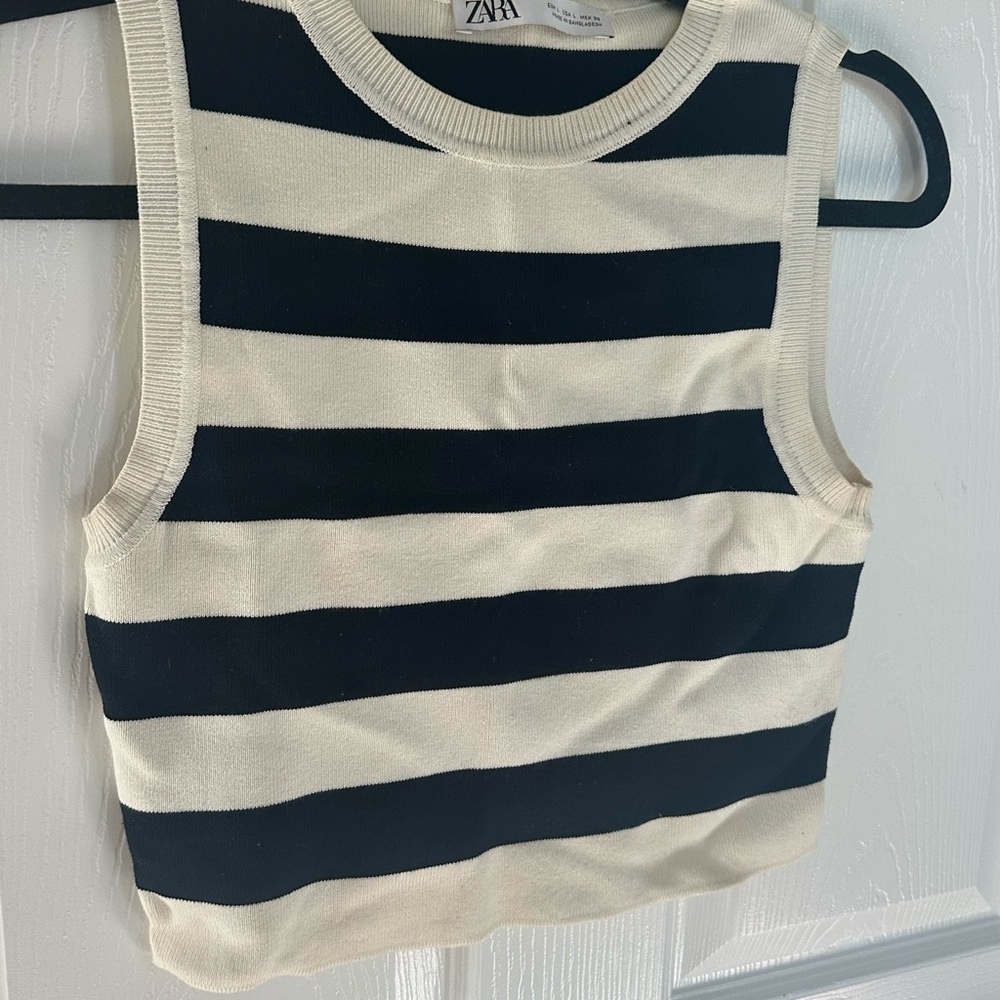 Zara Cream and Black Striped Crop Top